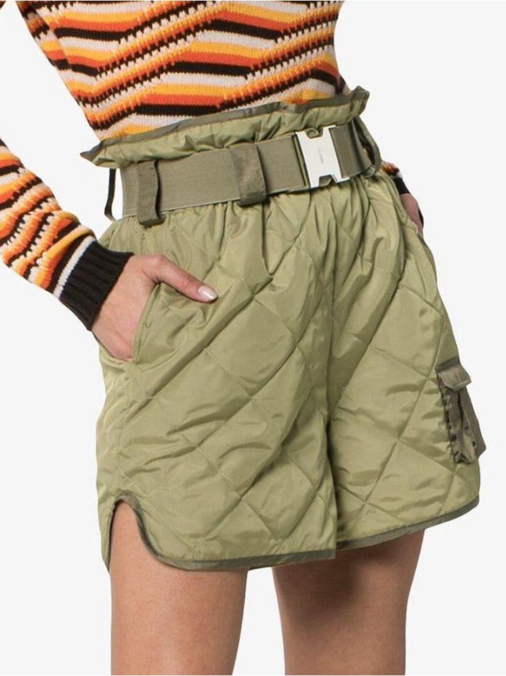 Ganni Army Green Khaki Quilted Shorts Size 34 or US 2